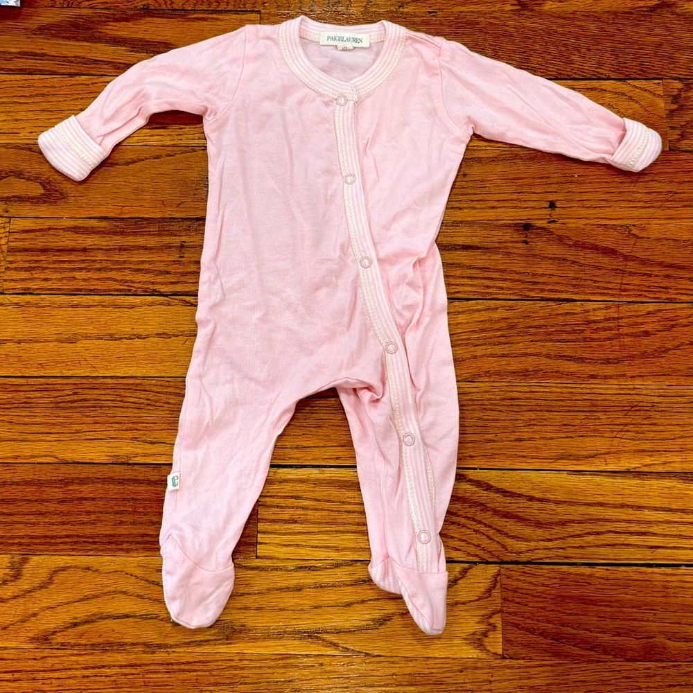 Organic cotton Pink Baby Footie Pajamas Size 0-3 months Paige Lauren